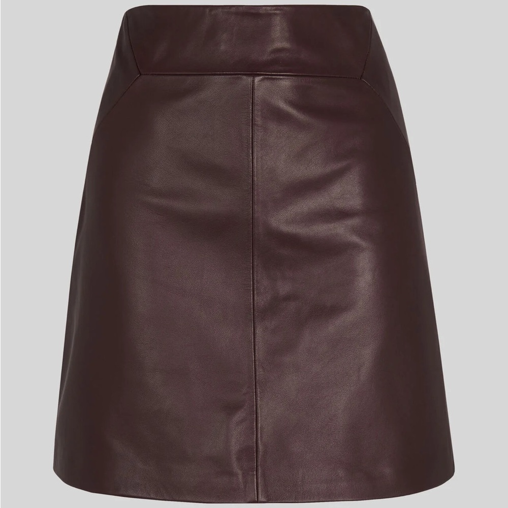 Whistles Burgundy Leather A Line Mini Skirt